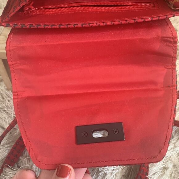 Vintage 80’s Chia Red/Black Leather Houndstooth Crossbody Mini Bag Made In Korea - Picture 14 of 17